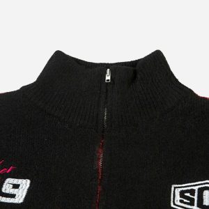 Concert Outfit Contrast Color Racing Zip-Up Cardigan