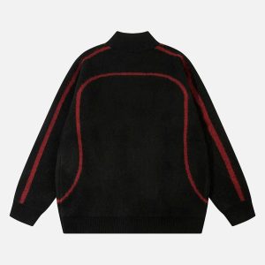 Concert Outfit Contrast Color Racing Zip-Up Cardigan