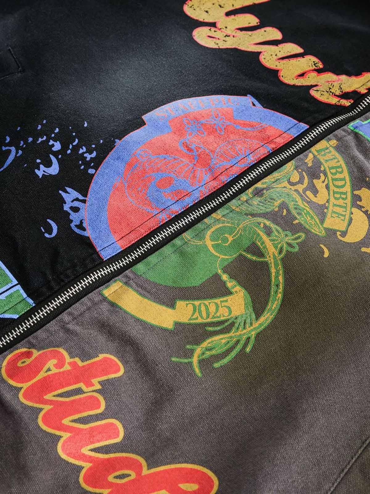 Concert Outfit Contrast Color Spliced Graffiti Zip Up Jacket Concert Outfit Contrast Color Spliced Graffiti Zip Up Jacket