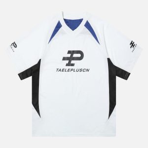 Concert Outfit Contrast Color Sporty V-Neck Jersey T-Shirt