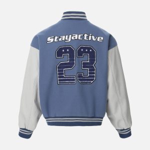 Concert Outfit Contrast Color Stitching Embroidery Bomber Jacket