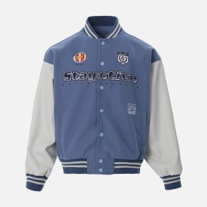 Concert Outfit Contrast Color Stitching Embroidery Bomber Jacket
