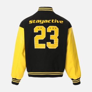 Concert Outfit Contrast Color Stitching Embroidery Bomber Jacket