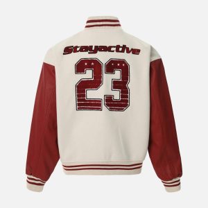 Concert Outfit Contrast Color Stitching Embroidery Bomber Jacket