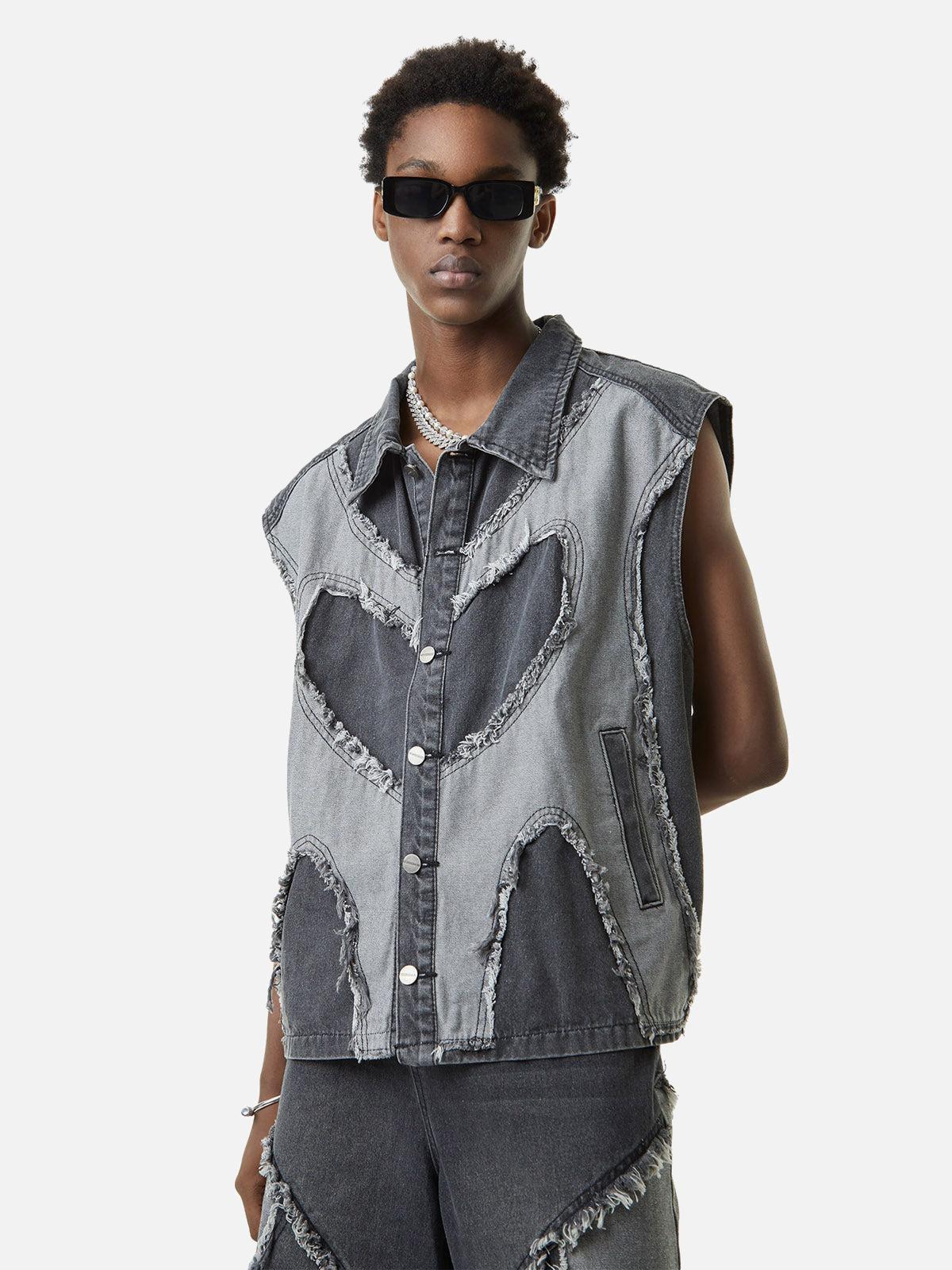 Concert Outfit Contrast Denim Heart Stitching Street Rap Vest Concert Outfit Contrast Denim Heart Stitching Street Rap Vest