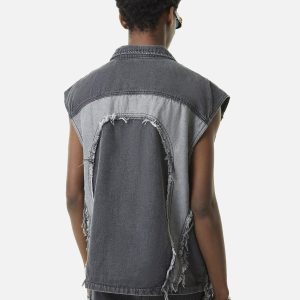 Concert Outfit Contrast Denim Heart Stitching Street Rap Vest