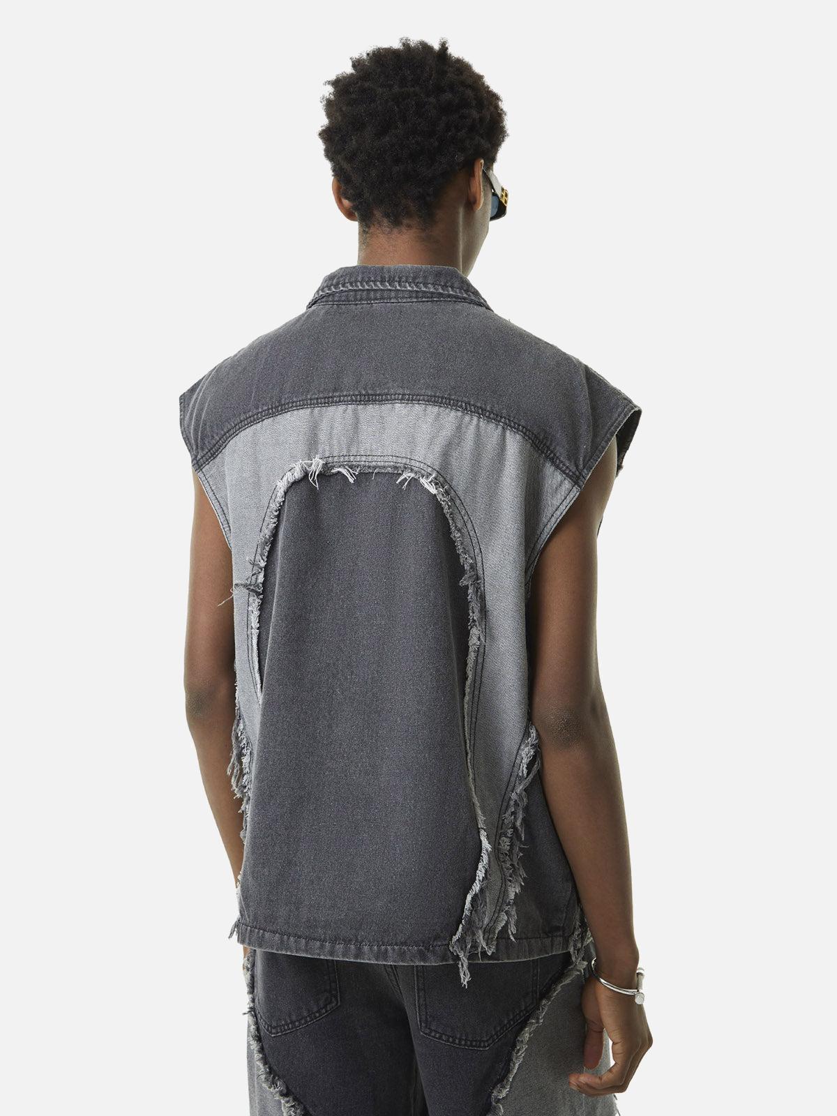 Concert Outfit Contrast Denim Heart Stitching Street Rap Vest Concert Outfit Contrast Denim Heart Stitching Street Rap Vest