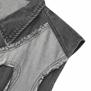 Concert Outfit Contrast Denim Heart Stitching Street Rap Vest