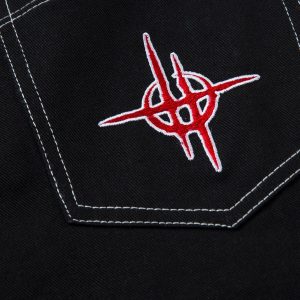 Concert Outfit Contrast Flame Embroidered Baggy Jeans