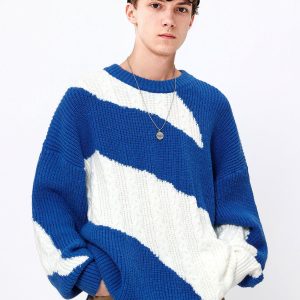 Concert Outfit Contrast Irregular Design Knit Sweater