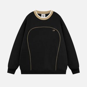 Concert Outfit Contrast Paneled Embroidery Sweatshirt