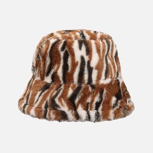 Concert Outfit Contrast Striped Plush Vintage Bucket Hat