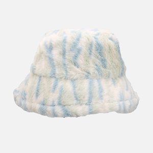Concert Outfit Contrast Striped Plush Vintage Bucket Hat