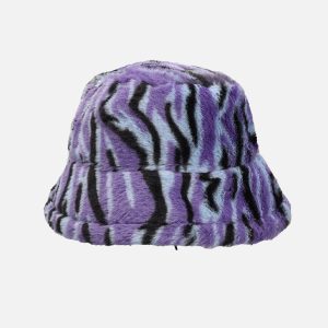 Concert Outfit Contrast Striped Plush Vintage Bucket Hat