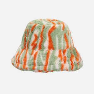 Concert Outfit Contrast Striped Plush Vintage Bucket Hat