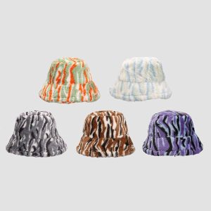 Concert Outfit Contrast Striped Plush Vintage Bucket Hat