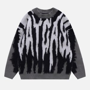 Concert Outfit Contrast Zebra Plush Print Sweater