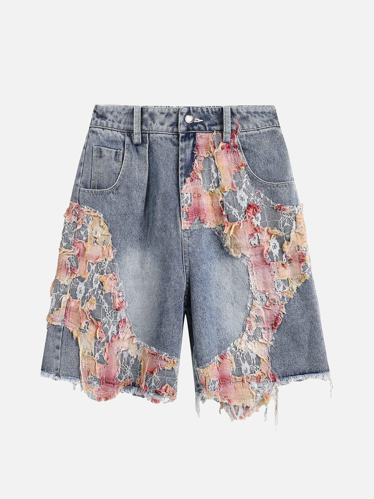 Concert Outfit Craftsmanship Ripped Floral Denim Shorts Concert Outfit Craftsmanship Ripped Floral Denim Shorts