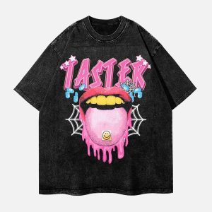 Concert Outfit Creative Fun Big Tongue Print T-Shirt