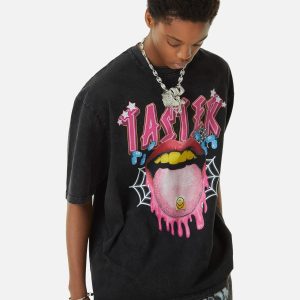 Concert Outfit Creative Fun Big Tongue Print T-Shirt