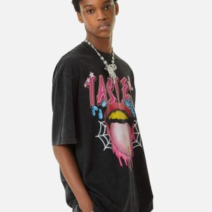 Concert Outfit Creative Fun Big Tongue Print T-Shirt