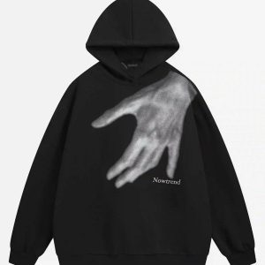 Concert Outfit Creative Handshake Print Hoodie