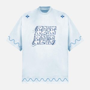 Concert Outfit Cross and Wave Print T-Shirt