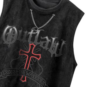 Concert Outfit Cross Chain Suede Street Rap Sleeveless Vest