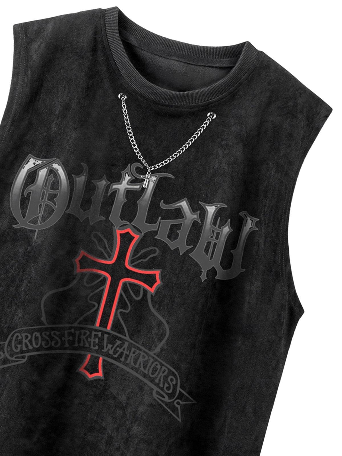 Concert Outfit Cross Chain Suede Street Rap Sleeveless Vest Concert Outfit Cross Chain Suede Street Rap Sleeveless Vest