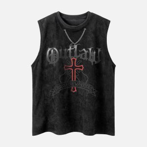 Concert Outfit Cross Chain Suede Street Rap Sleeveless Vest