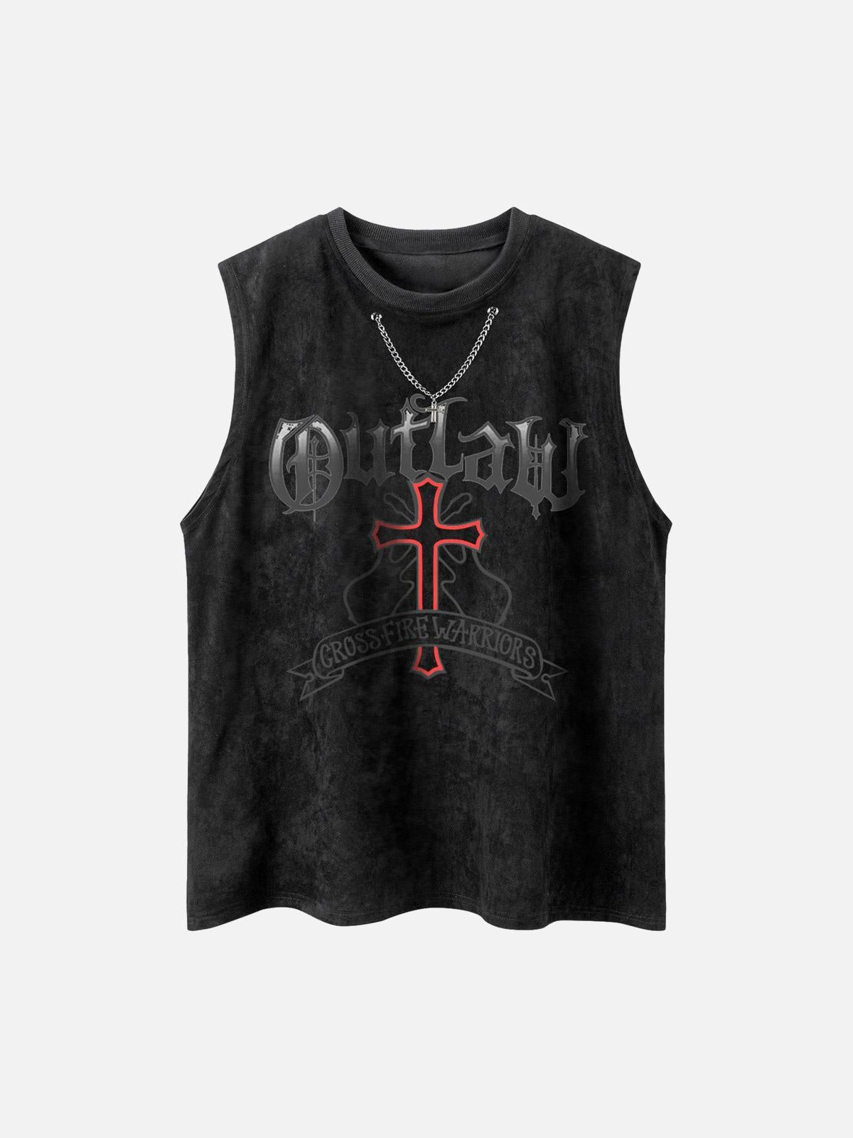 Concert Outfit Cross Chain Suede Street Rap Sleeveless Vest Concert Outfit Cross Chain Suede Street Rap Sleeveless Vest