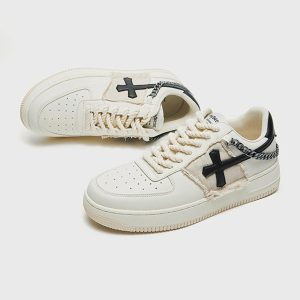 Concert Outfit Cross Graphic Chain Design Raw Edge Casual Shoes