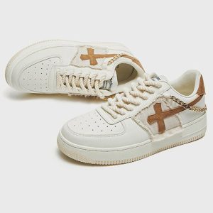 Concert Outfit Cross Graphic Chain Design Raw Edge Casual Shoes