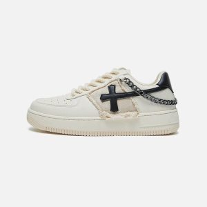 Concert Outfit Cross Graphic Chain Design Raw Edge Casual Shoes