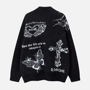 Concert Outfit Cross Heart Butterfly Jacquard Cardigan