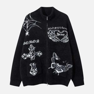 Concert Outfit Cross Heart Butterfly Jacquard Cardigan