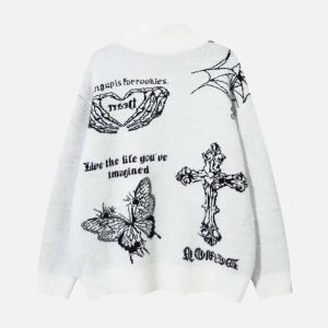 Concert Outfit Cross Heart Butterfly Jacquard Cardigan