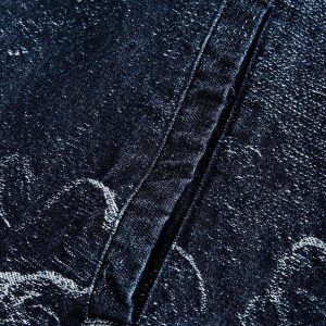 Concert Outfit Cross Jacquard Zip Up Denim Jacket