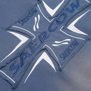 Concert Outfit Cross Lettering Embroidery Washed Hoodie