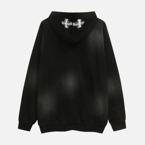 Concert Outfit Cross Lettering Embroidery Washed Hoodie