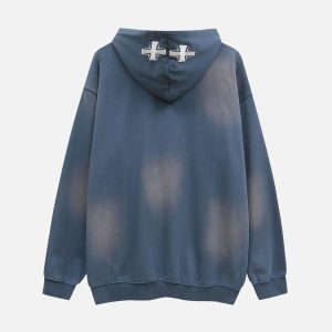 Concert Outfit Cross Lettering Embroidery Washed Hoodie