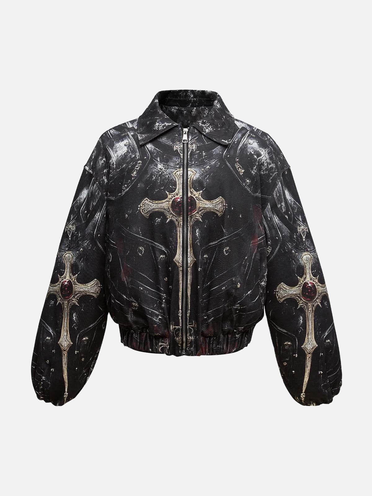 Concert Outfit Cross Printed Zip Up Quilted Bomber Jacket Concert Outfit Cross Printed Zip Up Quilted Bomber Jacket