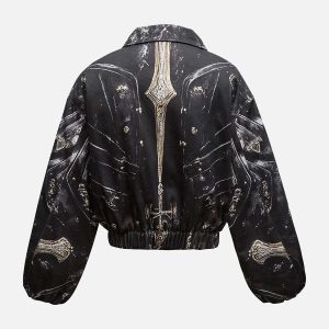 Concert Outfit Cross Printed Zip Up Quilted Bomber Jacket