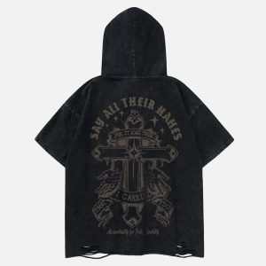 Concert Outfit Crossprint Washed Hooded Tee
