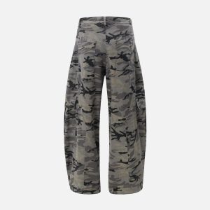 Concert Outfit Curved Leg Paneled Camouflage Cargo Pants