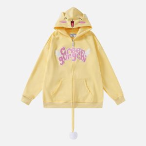 Concert Outfit Cute Tail Design Zip-Up Hoodie