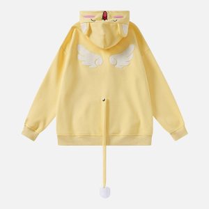 Concert Outfit Cute Tail Design Zip-Up Hoodie