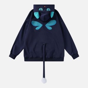 Concert Outfit Cute Tail Design Zip-Up Hoodie