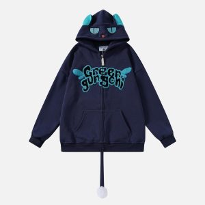 Concert Outfit Cute Tail Design Zip-Up Hoodie