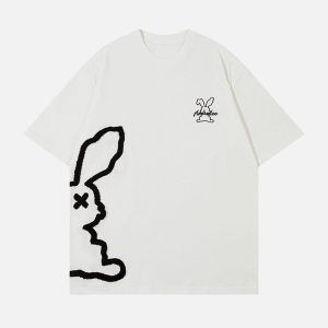 Concert Outfit Cutted Rabbit Embroidery Tee